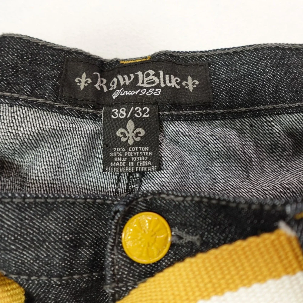 Raw Blue Jeans Mens 38x32 Act 37x30 Black Wide‎ Leg Denim Yellow Belt Grunge
